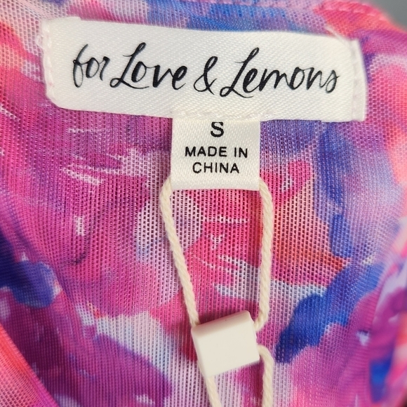 For Love & Lemons Natasha Floral Swim Cover Up Mesh Mini Dress in Multi Small - Picture 14 of 15